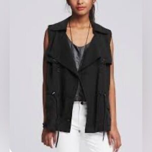 Banana Republic Black Drapey Button Collared Vest with Synched Waist